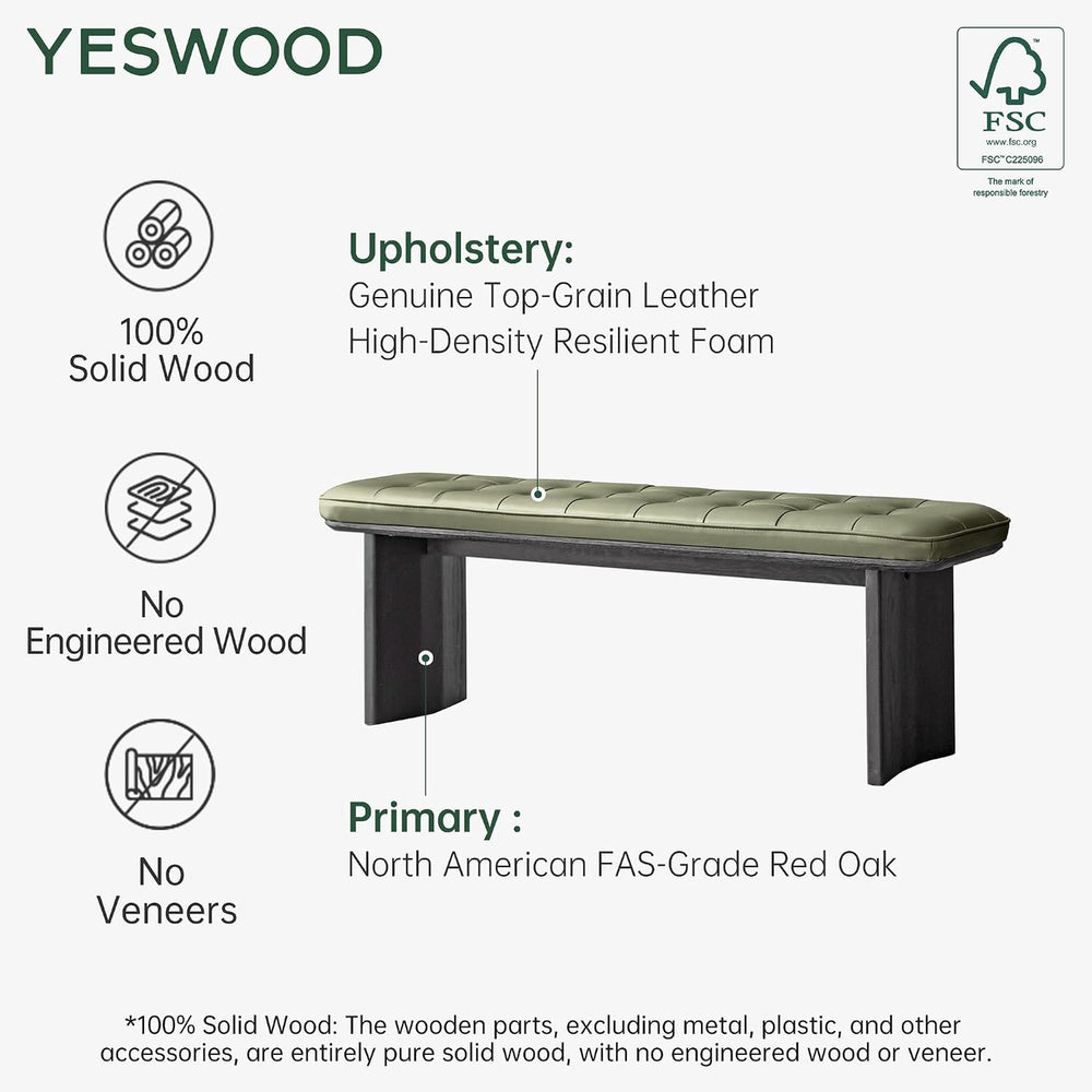 47.2'' Leather Upholstered Dining Bench with Legs & Green Cushion...