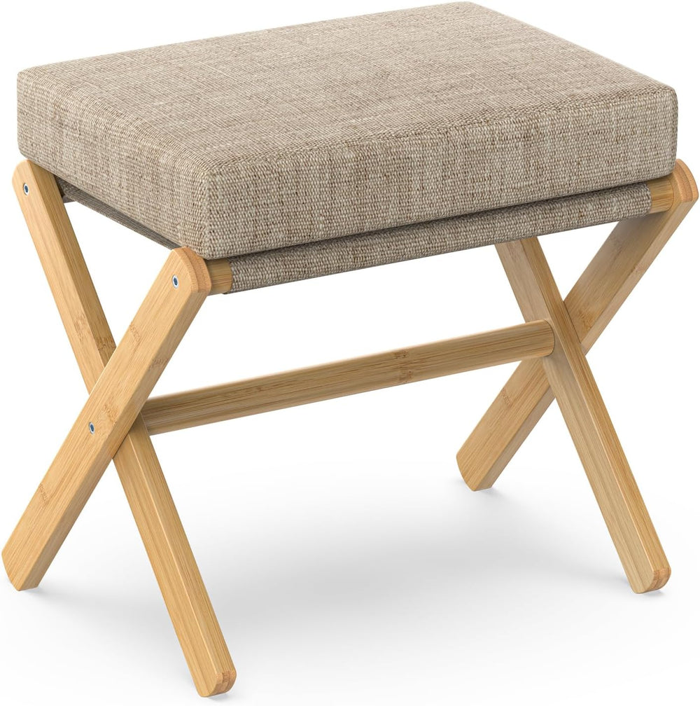BAMBOOHOMIE Foldable Foot Stool Ottoman, Modern Foot Rest with Bamboo X Legs ...