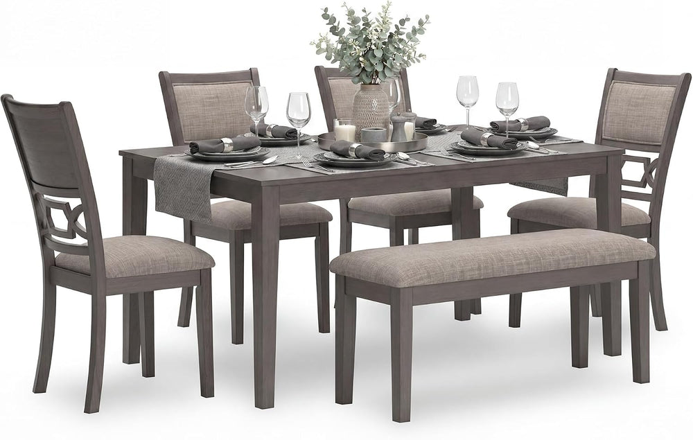 Signature Design by Ashley 6-Piece Wood Dining Table Set with Bench, Gray