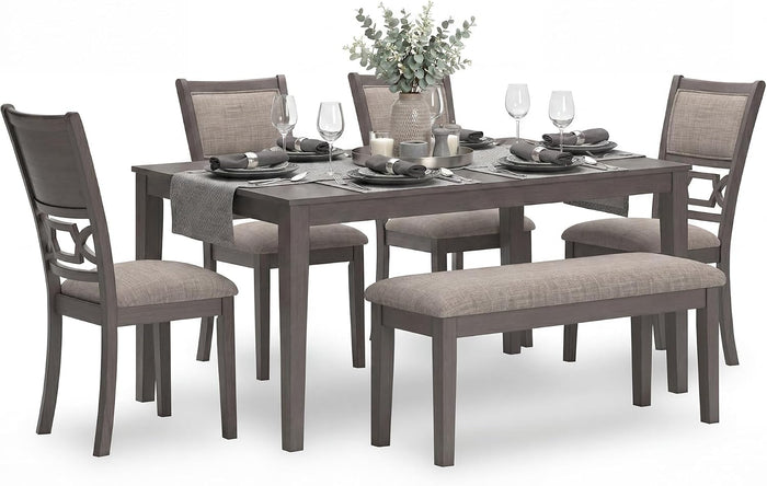 Signature Design by Ashley 6-Piece Wood Dining Table Set with Bench, Gray