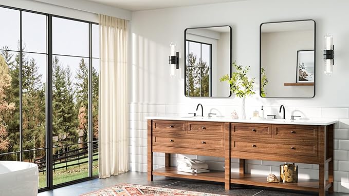 TETOTE Black Bathroom Mirror 22 x 30 Matte Black Metal Framed Vanity Mirror, ...
