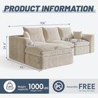 106" Modular Cloud Sofa L-Shaped, Boneless Deep Seat Sectional with High-Density Foam, Washable Corduroy Fabric, No Assembly Required for Living Room Apartment, Beige