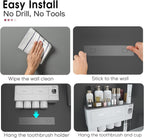 iHave Toothbrush Holders for Bathrooms, 4 Cups Toothbrush Holder Wall Mounted with Toothpaste Dispenser - Large Capacity Tray, 2 Cosmetic Drawer - Bathroom Organizer & Bathroom Accessories Set