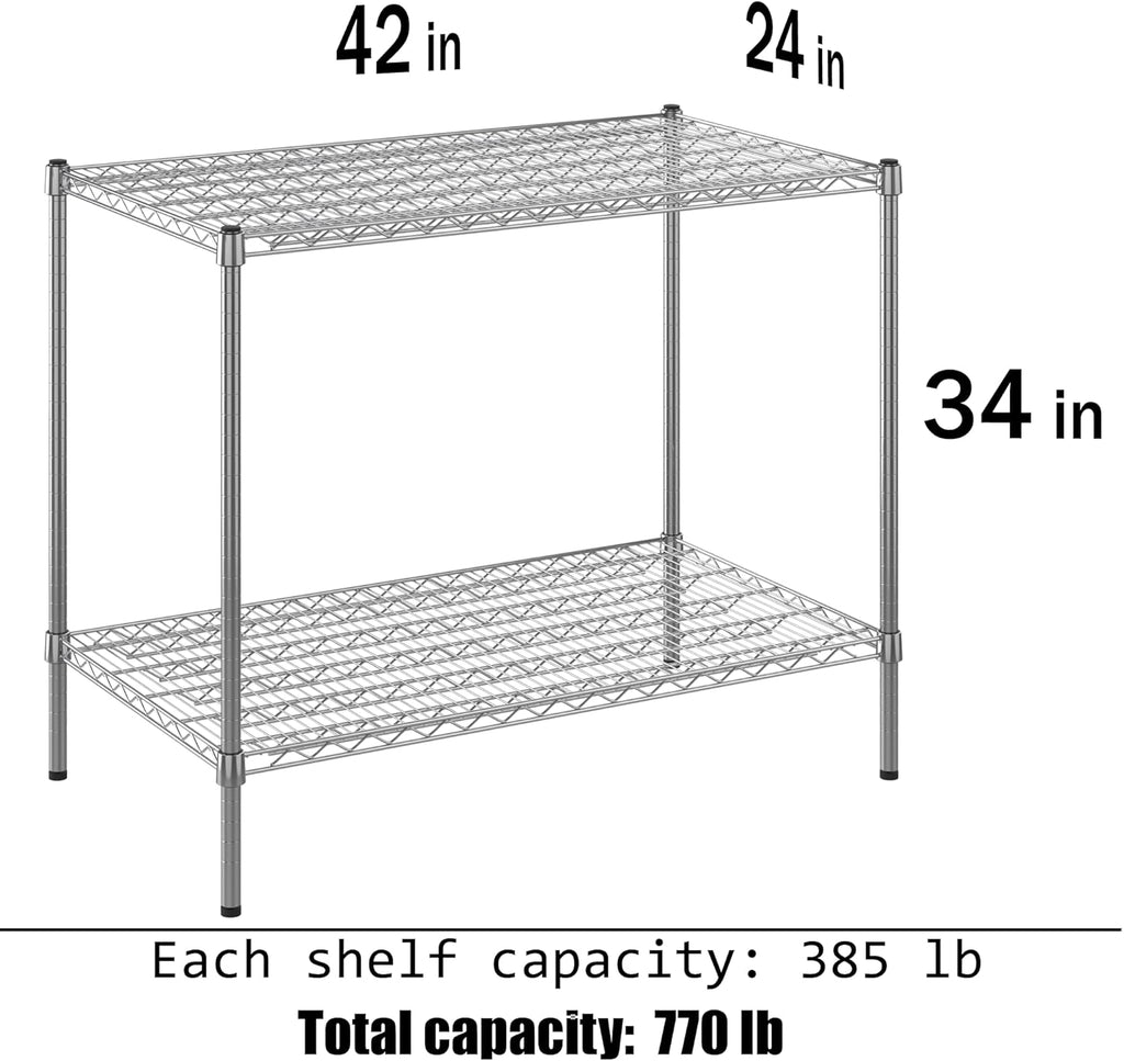 24" Deep x 42" Wide x 34" Height Wire Shelving Kit | 2-Tier | NSF Commercial Storage Rack Unit