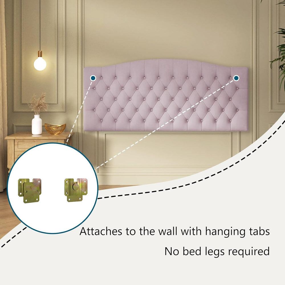 Furpopup Velvet Queen Size Headboard Only, Upholstered Wall Mount, Pink