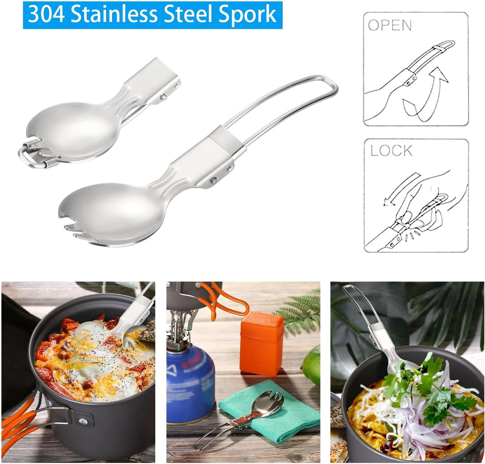 Odoland Camping Cookware Mess Kit, Lightweight Pot Stove Spork Set