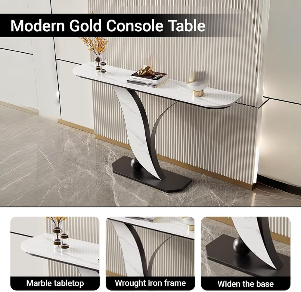 Narrow Console Table with Stone Top | Modern Entryway Table | Hallway Decor f...