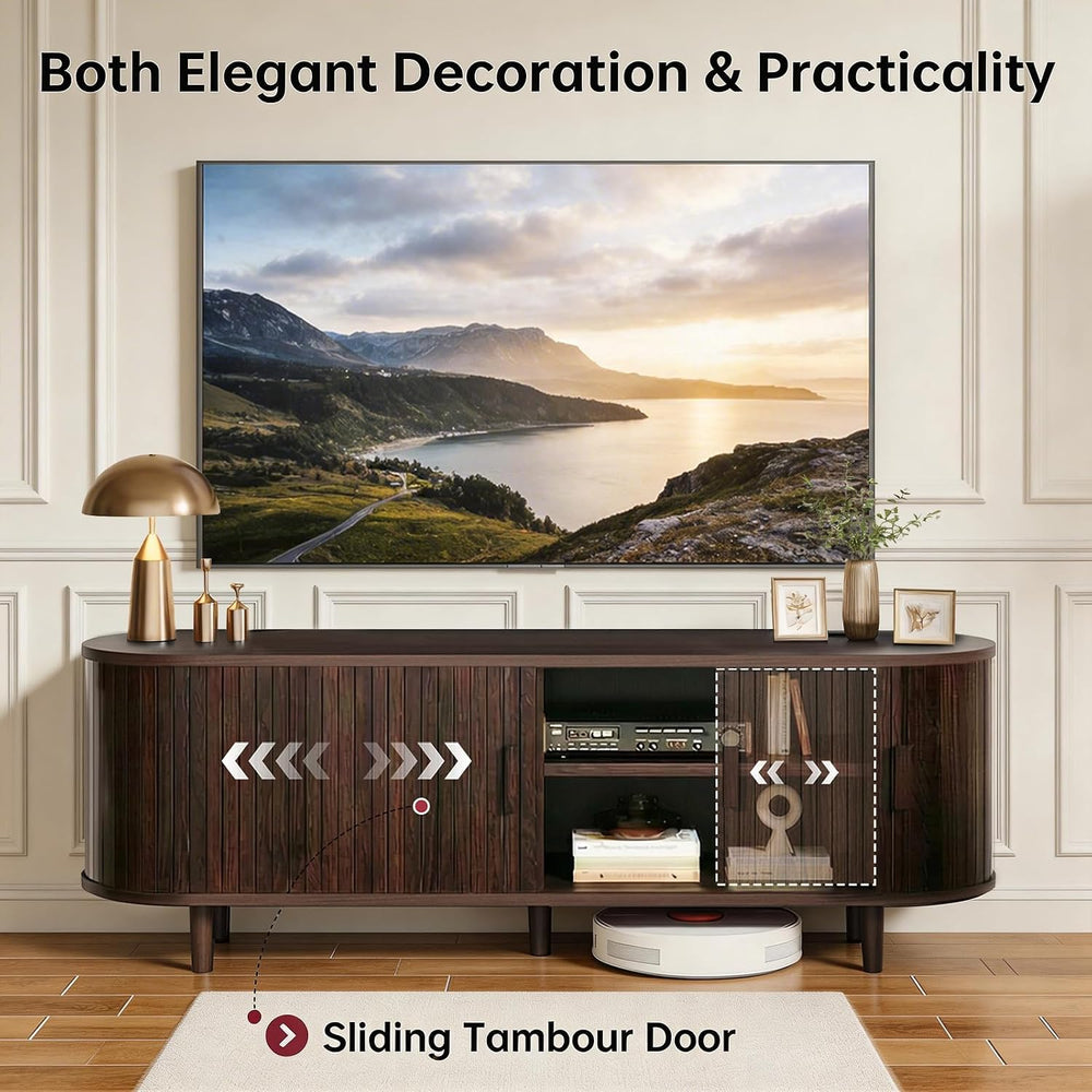 Living Room Table Set of 2, Fluted TV Stand and Coffee Table Set, Mid-Century...