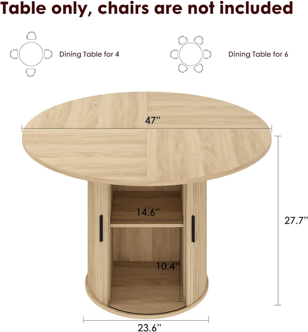 GarveeHome 47'' Round Dining Table with Hidden Storage for 4, Kitchen...