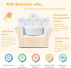 GLACER Kids Sofa with Ottoman, Kids White Couch with Embedded Crystal & PVC Leather, Upholstered Child’s Crown-Back Armchair, Baby Sofa Chair Seat Furniture, Princess Chair for Toddler Girls(White)
