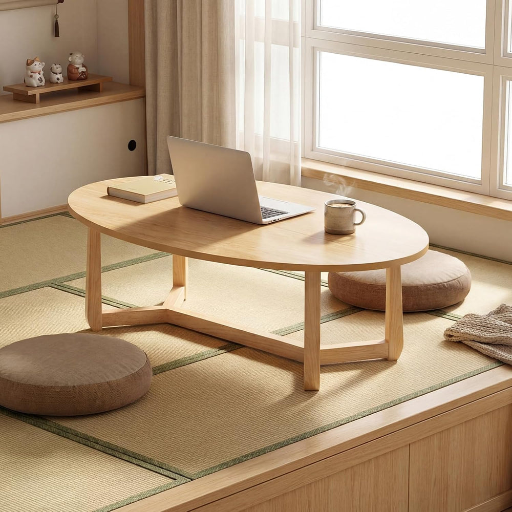 GIANTEX Oval Coffee Table, 46'' Wood Center Table for Living Room, Na...