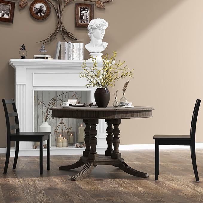 COSTWAY Wooden Dining Chairs Set of 4, Mid-Century Modern Armless Kitchen Side Chairs with Curved Backrest and Rubber Wood Legs for Home Dining Room, Kitchen, Restaurant (Black)