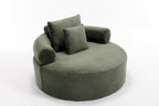 Oversized Round Chair Lounge Chaise Indoor, 55.5" Upholstered Corduroy Deep Seat Single Cloud Sofa Chair, Fluffy Modern Large Circle Boneless Sleeper Sofa for Living Room, Bedroom, Green