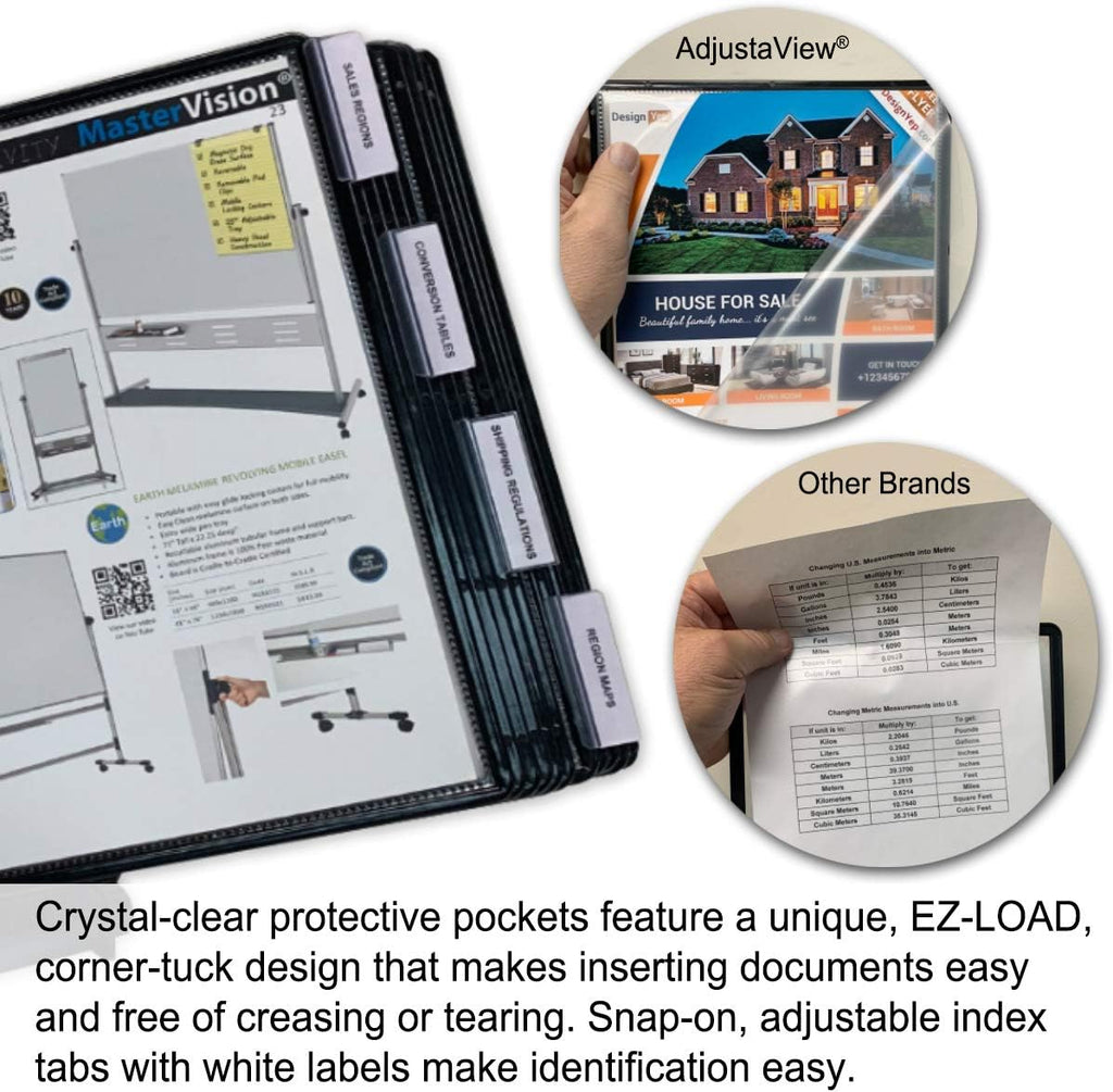 Ultimate Office AdjustaView 20-Pocket Desk Reference Organizer with Easy-Load Pockets and Compact Weighted Base for Stability, Black Pockets