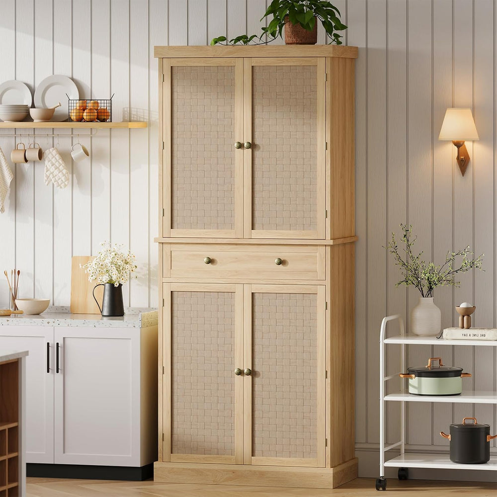 Kitchen Pantry Cabinet with 4 Doors and Adjustable Shelves, 72" Tall Far...