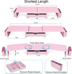 gianotter Dual Monitor Stand Riser, Desk Organizer With Drawer and 2 Pen Holders,Desk Organizers and Accessories, Pink Office Supplies (Pink)