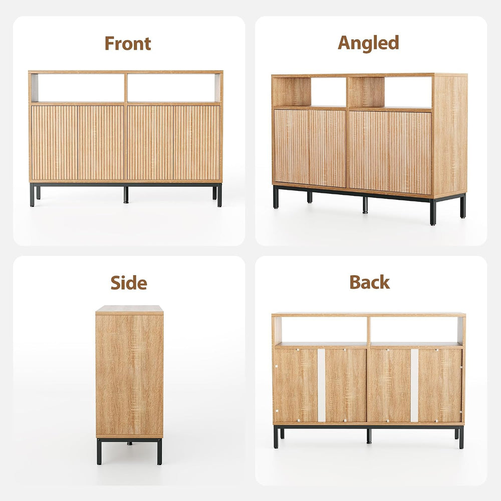 Mericonia Farmhouse Buffet Sideboard Cabinet with Storage, Fluted Coffee Bar ...