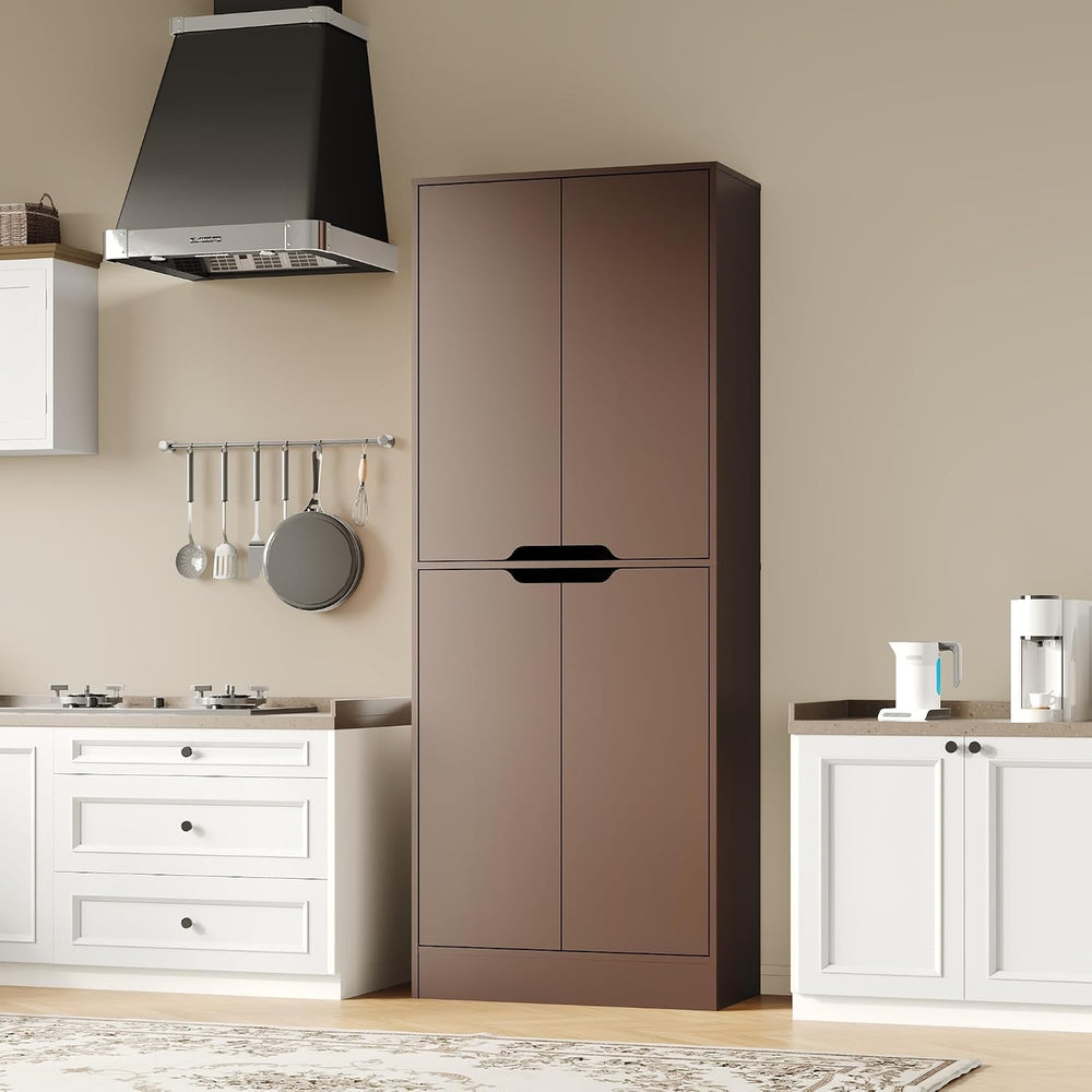 Housoul 71" Tall Kitchen Pantry Cabinet with 4 Doors, Walnut | Pantry St...