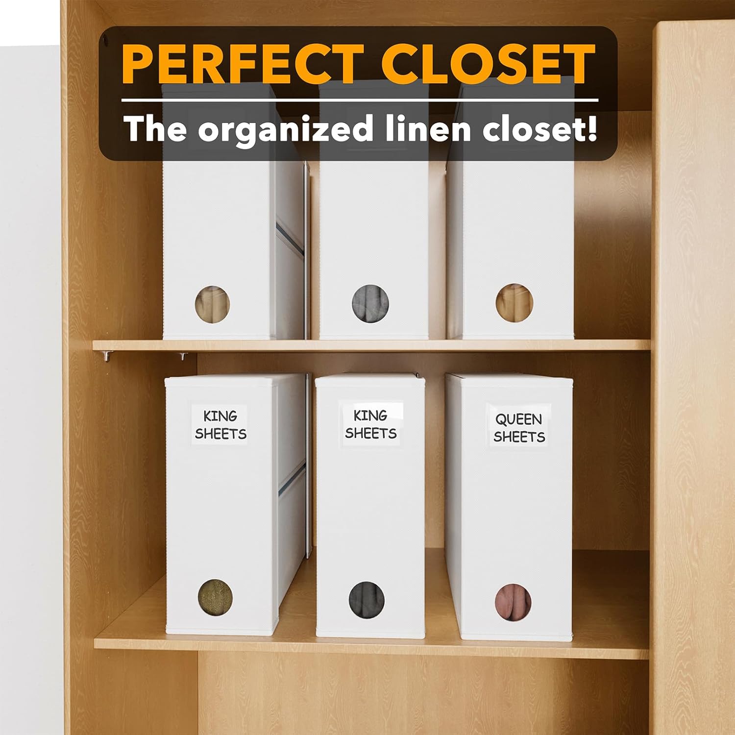 SpaceAid 6 Pack Bed Sheet Organizers and Storage, Foldable Sheet Organizer for Linen Closet, Sheets Set Folder Keeper with Window XL (Queen & King Size) Bedding Container, (White, 6 Pack)