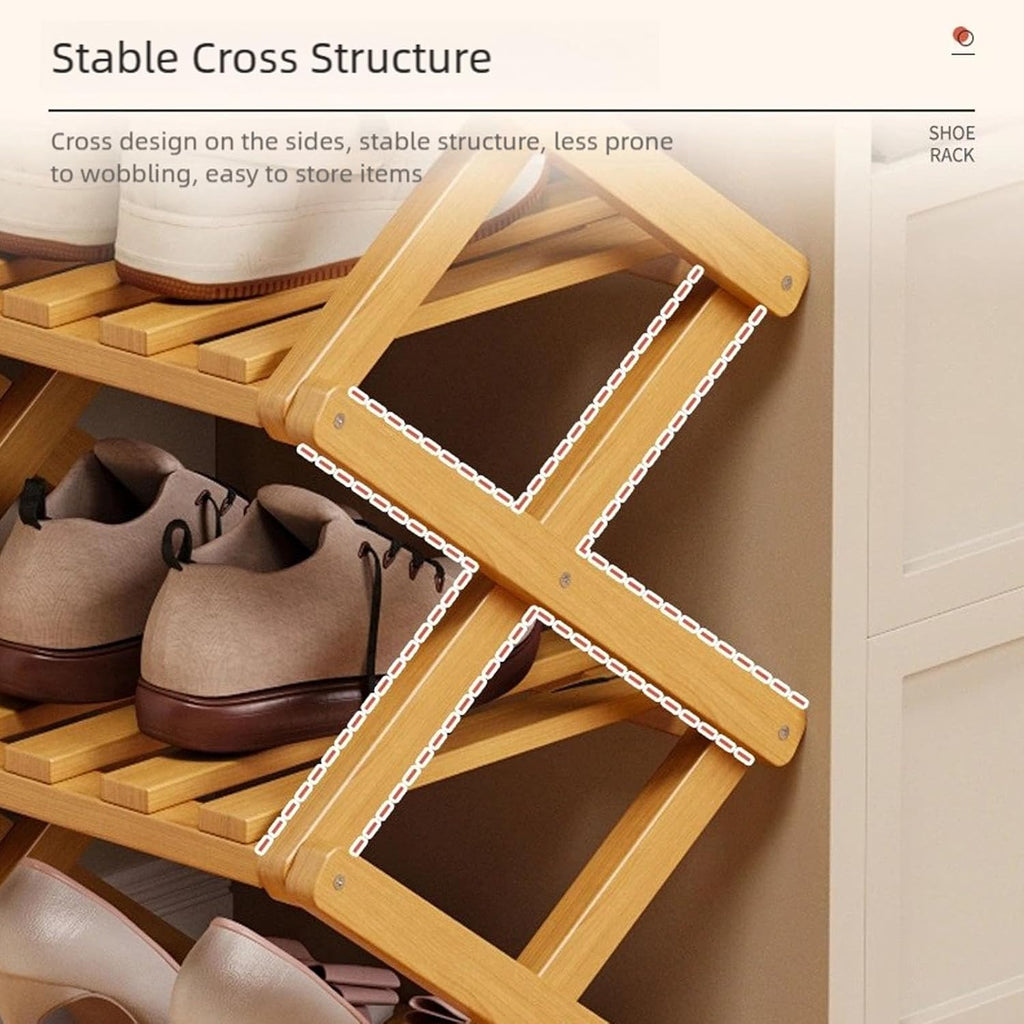 Shoe Rack for Entryway, 2-10 Tiers Vertical Shoe Rack Foldable Bamboo-Shoes Organizer Narrow Shoes Storage Shelf for Entryway Closet Corner Hallway No-Tool Assembly Space Saving Racks