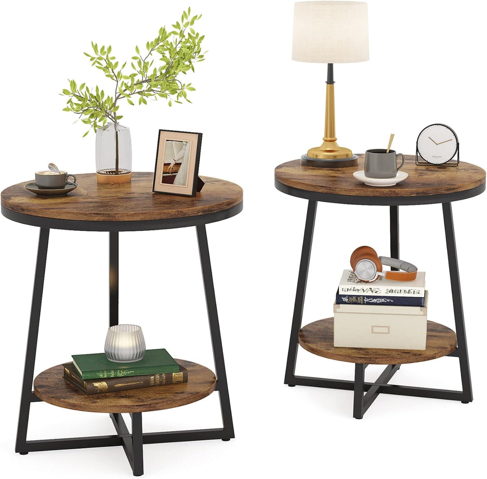 Tribesigns Round End Table Set of 2, 2 Tier Side Table with Storage Shelf, In...