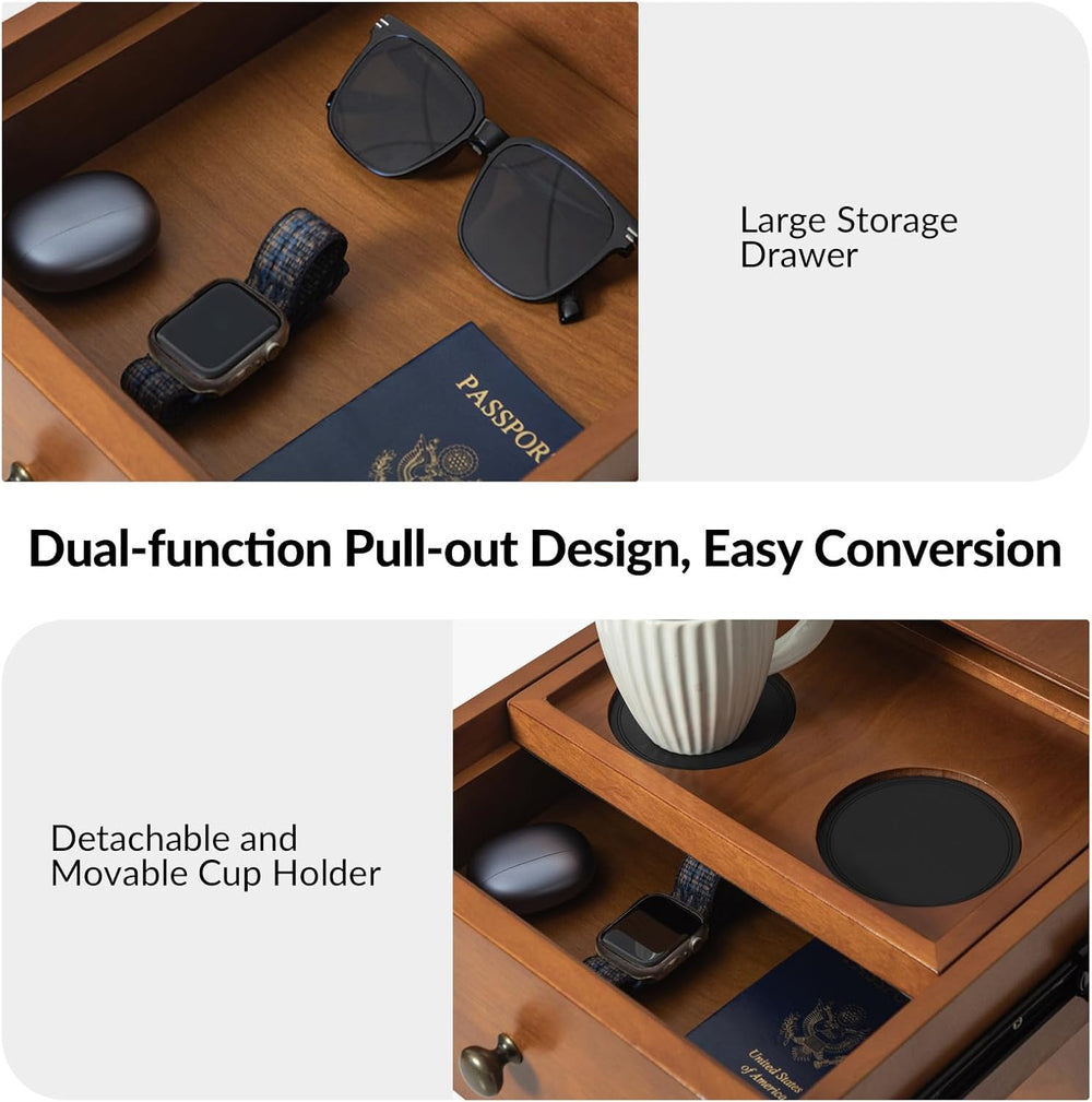 HULALA HOME Side Table with Drawers and Charging Station, Modern End Table wi...