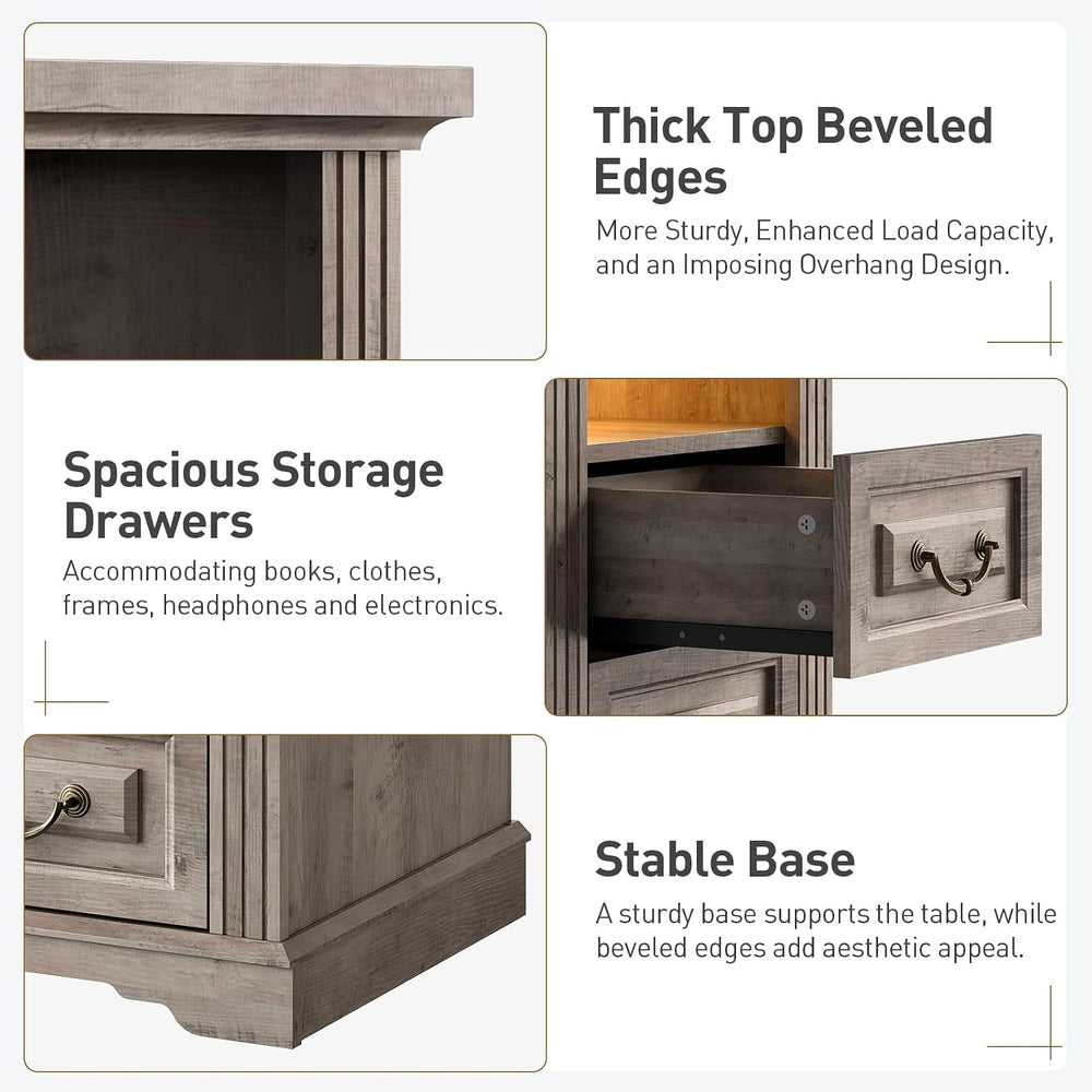 RALGEND Farmhouse Nightstand with Charging Station, Night Stand with 2 Drawer...
