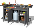 Domi Patio Bar Table, Outdoor Aluminum Bar Height Table with Cabinet, All Weather Use Storage Patio Cart for Patio Kitchen or Bar Cart, Black Grey