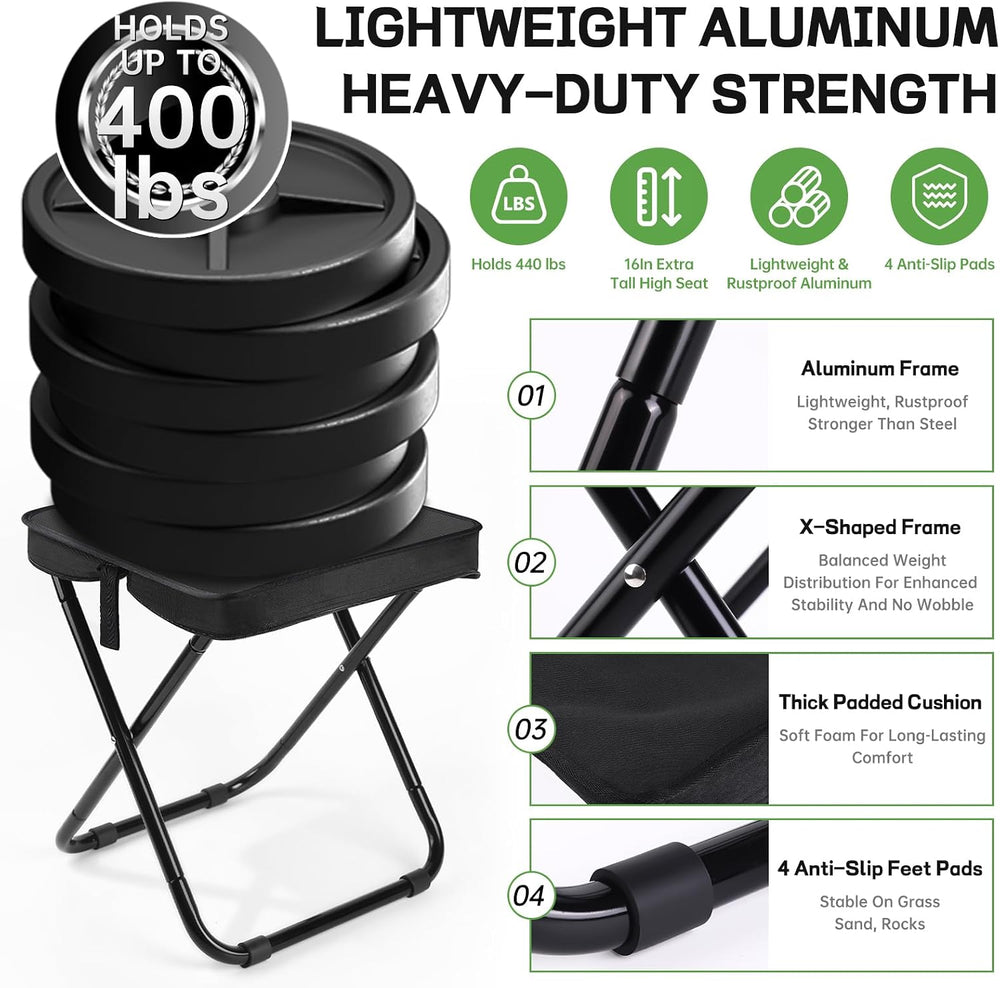 16" Extra Tall Portable Folding Stool for Adults, Lightweight Aluminum