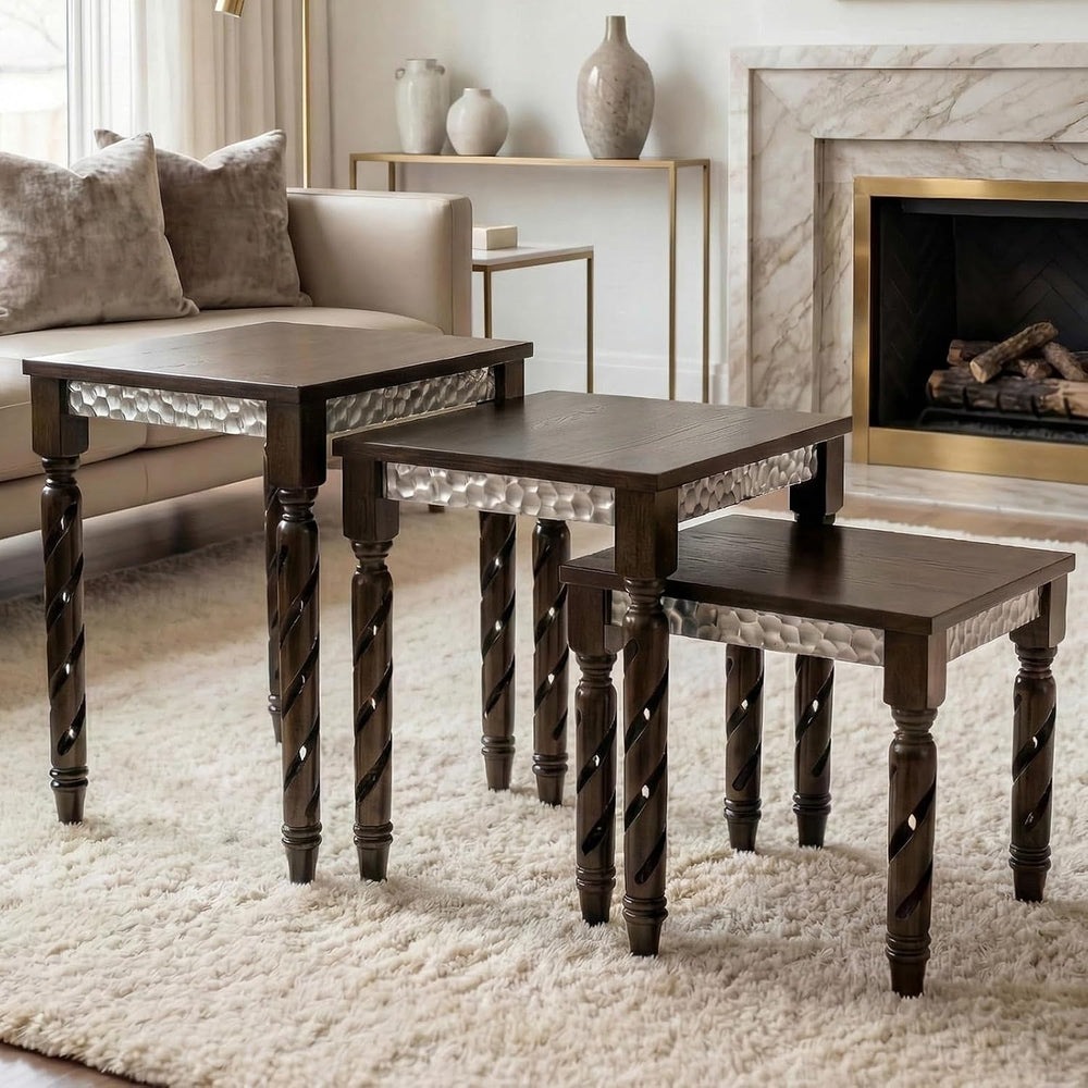 Hyfirm Nesting Tables Set of 3, Walnut Mid Century Modern Accent Tables with ...