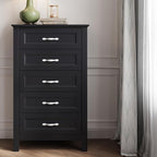 LINSY HOME Tall Dresser for Bedroom with 5 Drawers, 45" Tall Dressers & Chests of Drawers, Modern Farmhouse Large Vertical Dresser with Wood Legs for Bedroom, Closet, Living Room, Hallway, Black