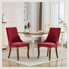 Linen Dining Chairs Set of 2，Fabric Channel Tufted Kitchen Chairs, Upholstered Accent Chairs with Curved Solid Wood Legs, Comfortable Dining Chair for Dining Room, (Burgundy, 2pc)