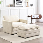 ROWHY Single Armchair with Ottoman, Modern Corduroy Cloud Couch with Convertible Chaise, Upholstered Sofa Set for Living Room, Beige