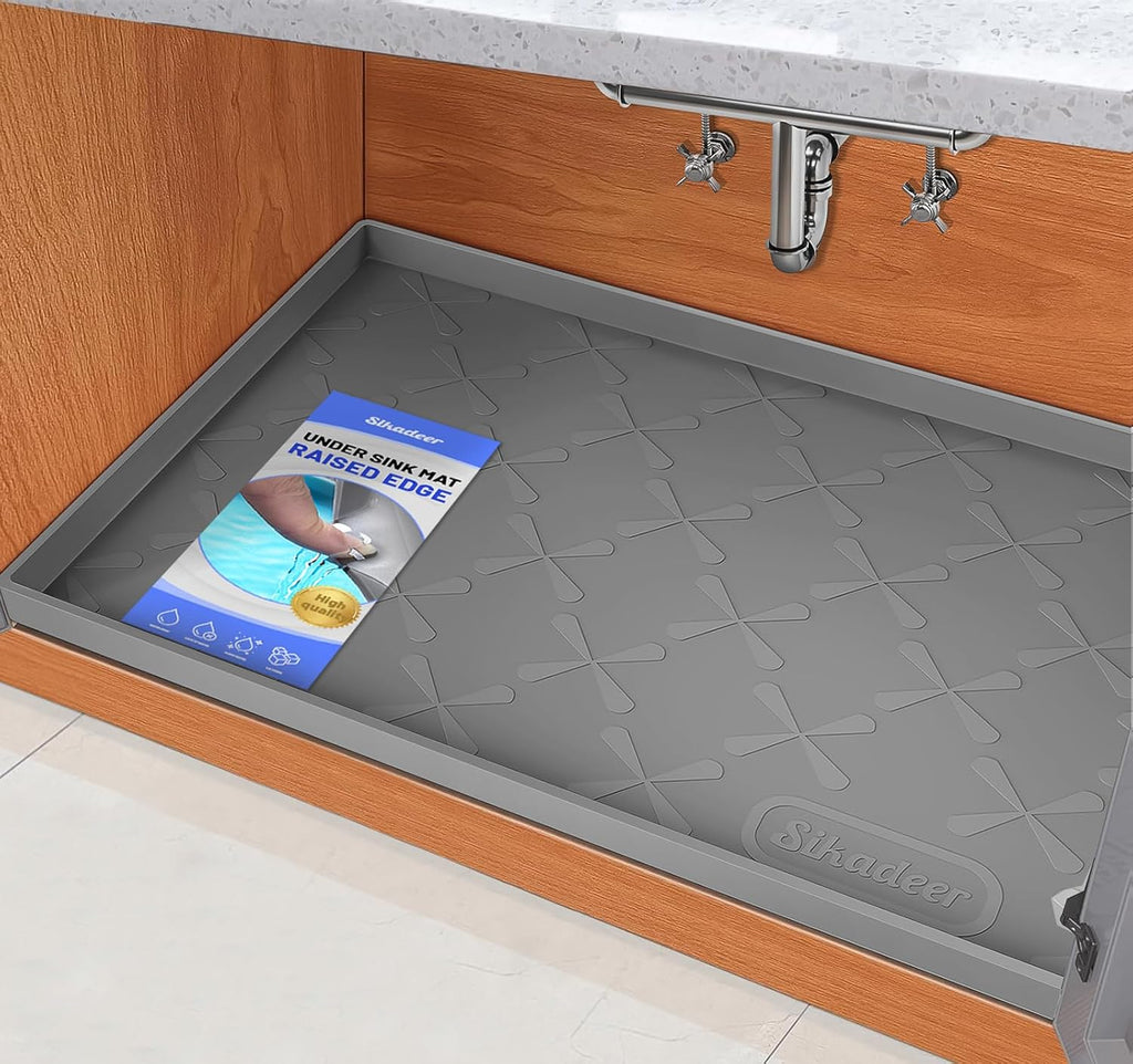 SIKADEER 19" x 19" Under Sink Mat Waterproof, Silicone Mat Kitchen Drawer Shelf and Cabinet Liner, Sink Protector for Kitchen Organizers and Storage, Boot Tray Pet Food Mats