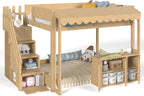 Full Over Full Loft Bed with Storage Stairs and Pretend Store Counter (Full)