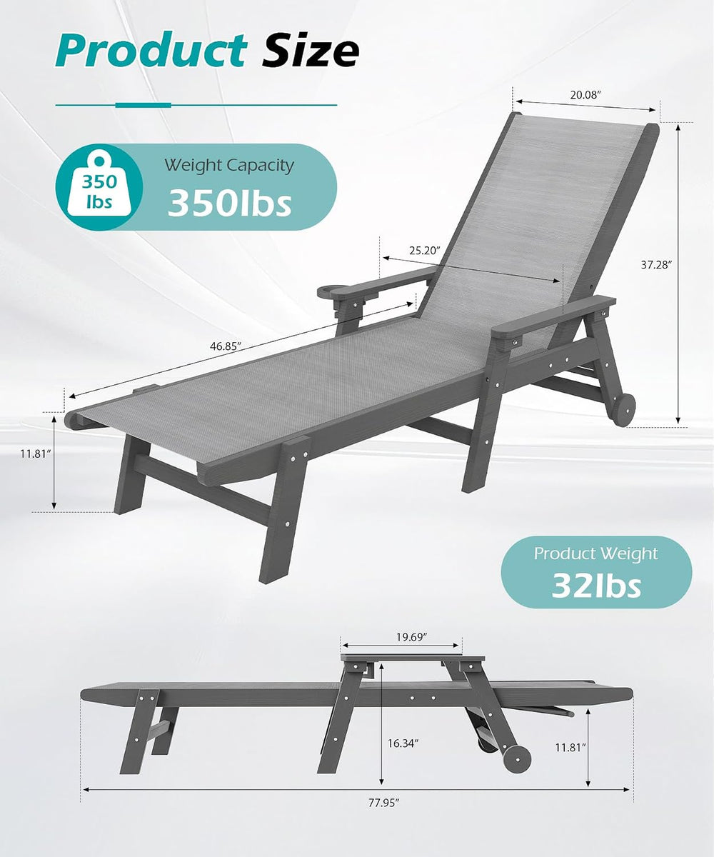 Domi Outdoor Pool Lounge Chairs Set of 2, HDPE Patio Lounge Chair with Wheels...