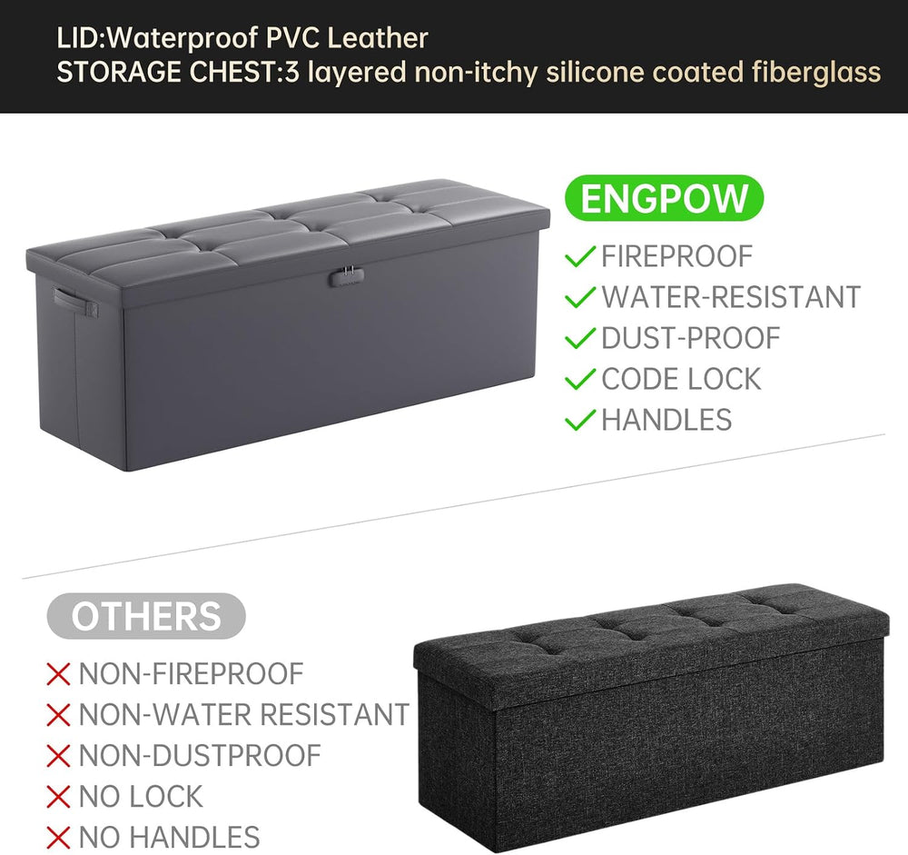 ENGPOW Storage Ottoman, Fireproof Folding Bench with Lock(15”x 43”x15”), Wate...
