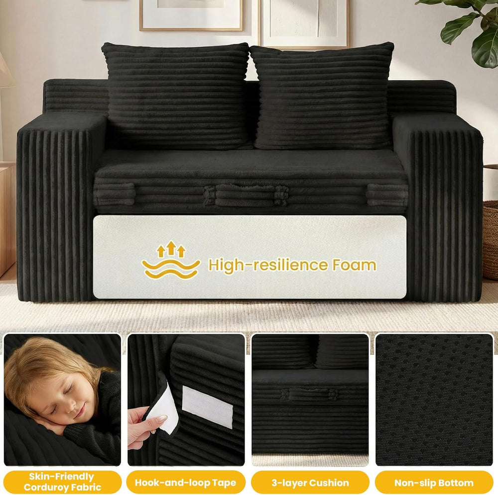 Couch, Loveseat Sleeper Sofa Bed – 3-in-1 Convertible Couch Bed with Side Poc...