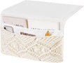 Mkono Macrame Bedside Caddy Storage Organizer Boho Remote Control Tablet Magazine Holder with 4 Pockets Non-slip Countertop Bedside Caddy for Home Bedroom Living Room College Dorm Bed, Ivory, Large