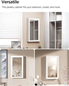 SONGMICS Lockable Jewelry Cabinet Armoire with Mirror, Wall-Mounted Space Saving Jewelry Storage Organizer, Christmas Gift, White UJJC51WT