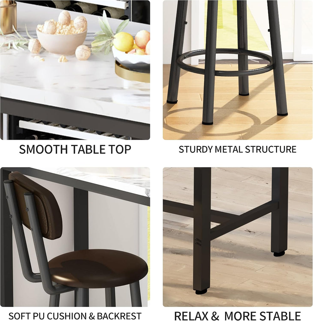 AWQM 3 Piece Bar Table Set of 2,39.3" Pub Bar Table and Chairs Set,Faux ...