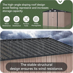 Aoxun 10 x 12FT Shed with Base Utility Garden Galvanized Steel Shed with Lockable Door & Sloped Roof Metal Sheds Outdoor Storage for Garden, Backyard, Patio and Backyard (Brown/Base Included)