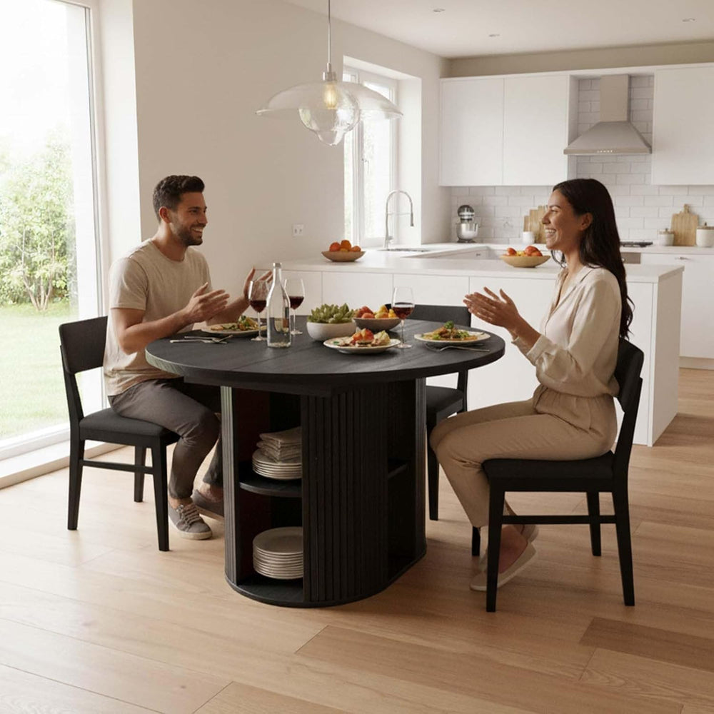 43.3''–59'' Extendable Round Dining Table for 4–8, Modern Woo...