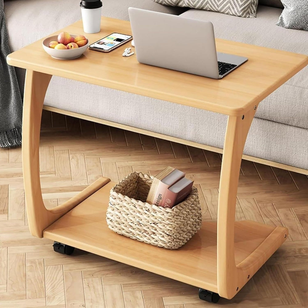 C-Shaped Rolling Sofa Side Table with Wheels, Mobile Snack End Table, Portabl...