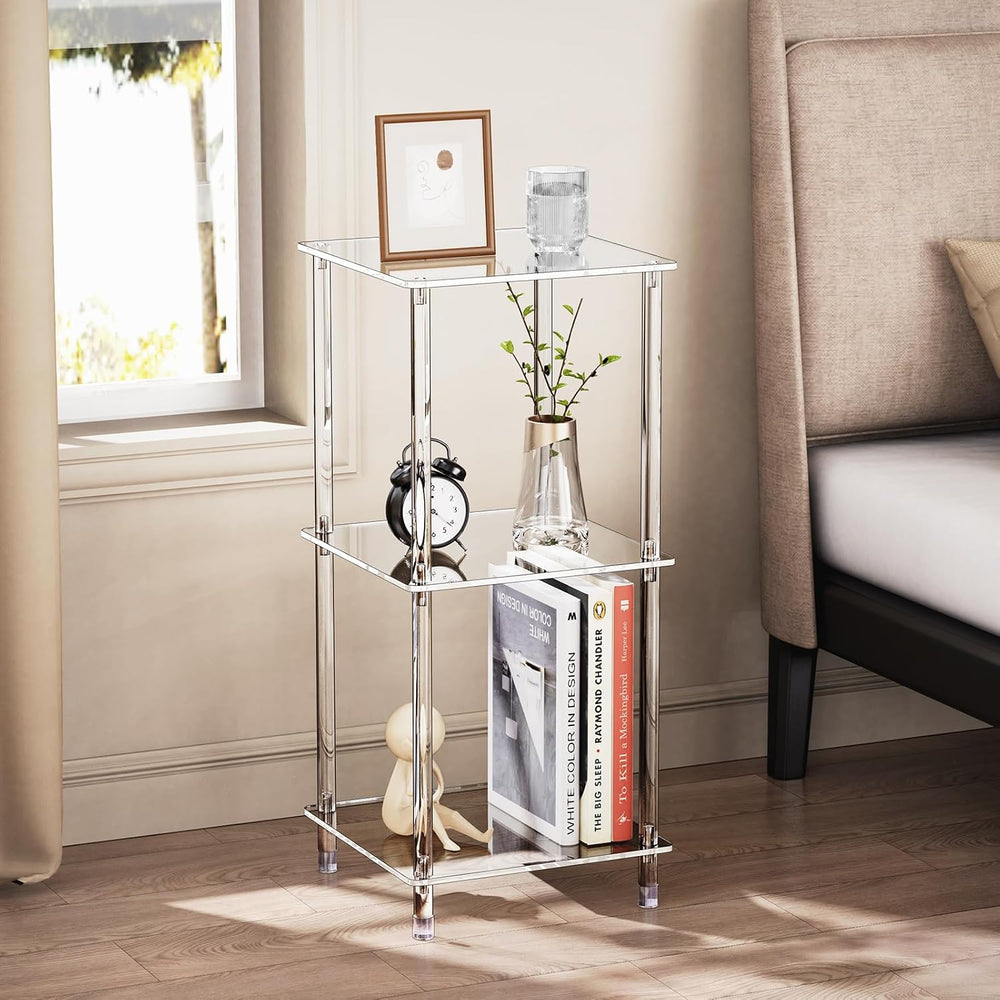 Clear Acrylic Side Table, 11.81" L x 11.81" W x 26.7" H, 3-Tie...