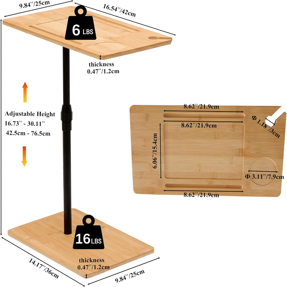 Bamboo Couch Tray Table Height Adjustable C-Shaped End Table with Slots 2 Tie...