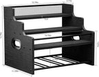 KLM 4-Tier Wood Display Shelf, Black Modern Bottle Organizer, Countertop Bar Stand for Liquor, Coffee Syrup, (Black)