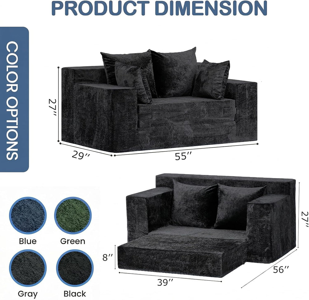 Boneless Couch Small, 3-in-1 Boneless Loveseat Sleeper Sofa Bed Convertible S...