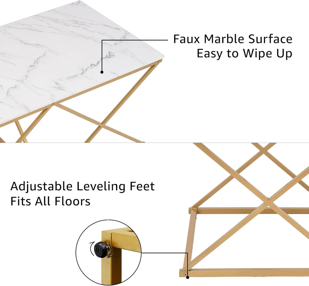 Modern Nesting Coffee Table Set of 3, Faux Marble Top with Golden Frame | Cof...