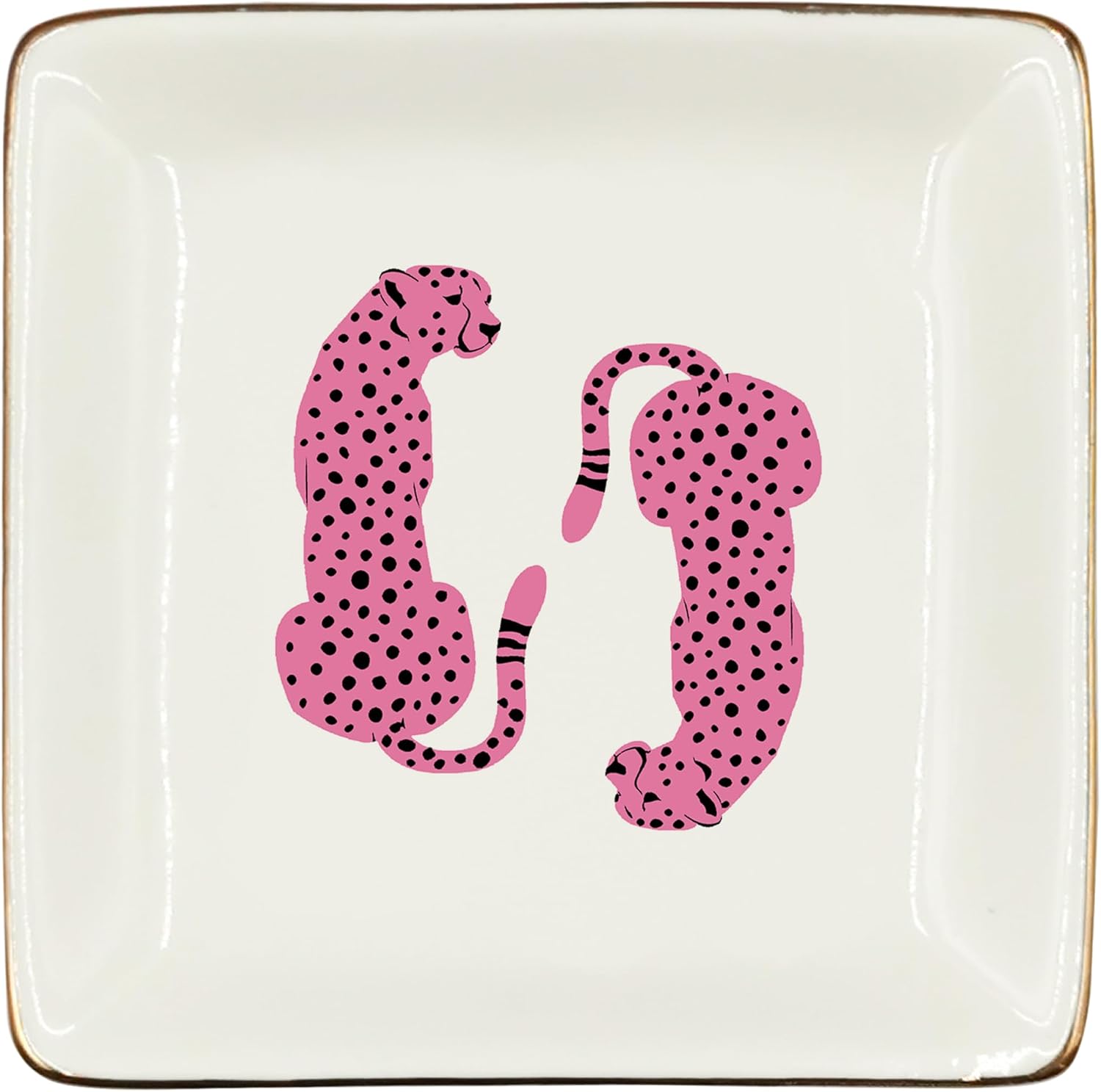 WODMIS Pink Leopard Ceramic Jewelry Tray Dish, Cheetah Gifts for Women, Trendy Retro Preppy Pink Cheetah Jewelry Plate Ring Trinket Dish, Leopard Gifts for Women